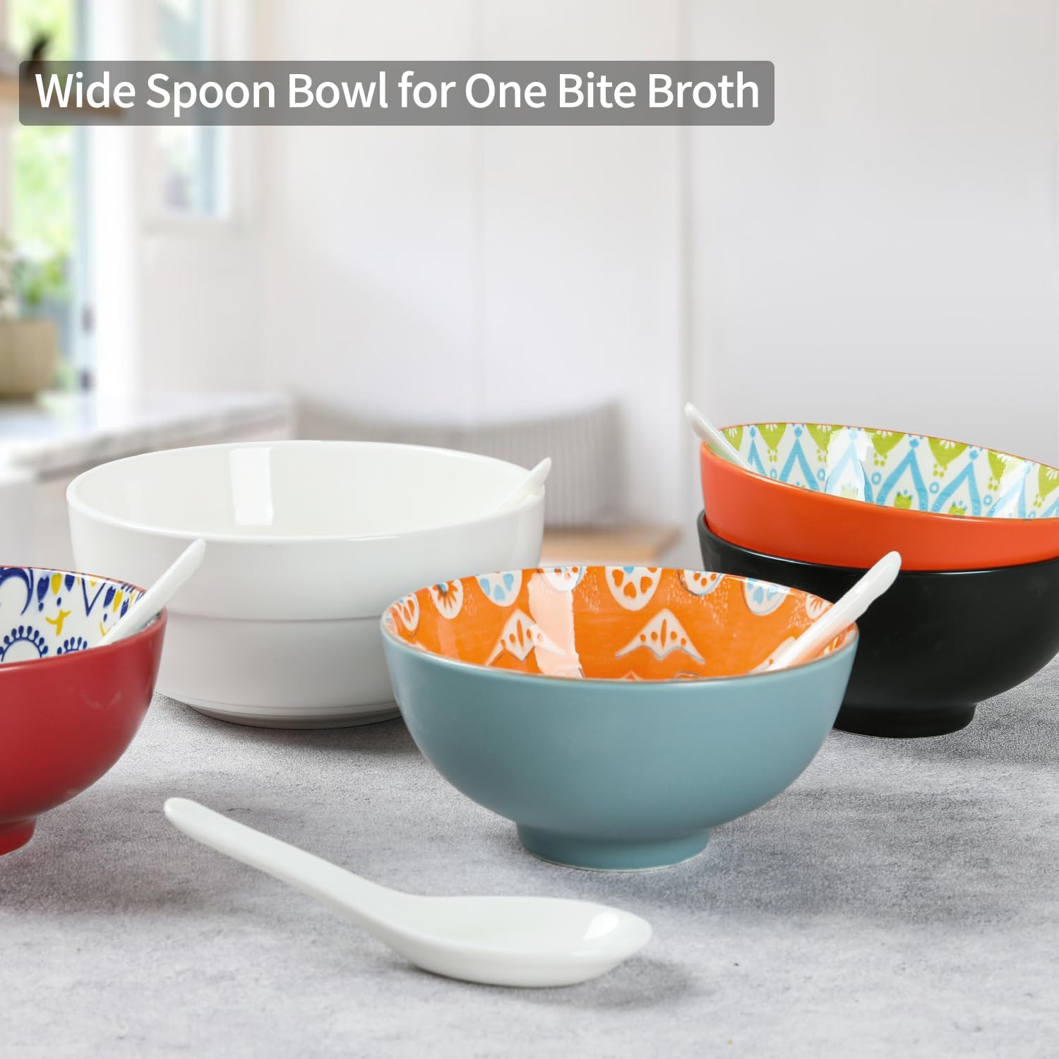 HAPPY KIT Asian Soup Spoons Set of 12, Ceramic Ramen Spoons Set Proper for Corelle Pho Miso Wonton Ramen Dumpling Macaron Dishwasher & Oven Safe