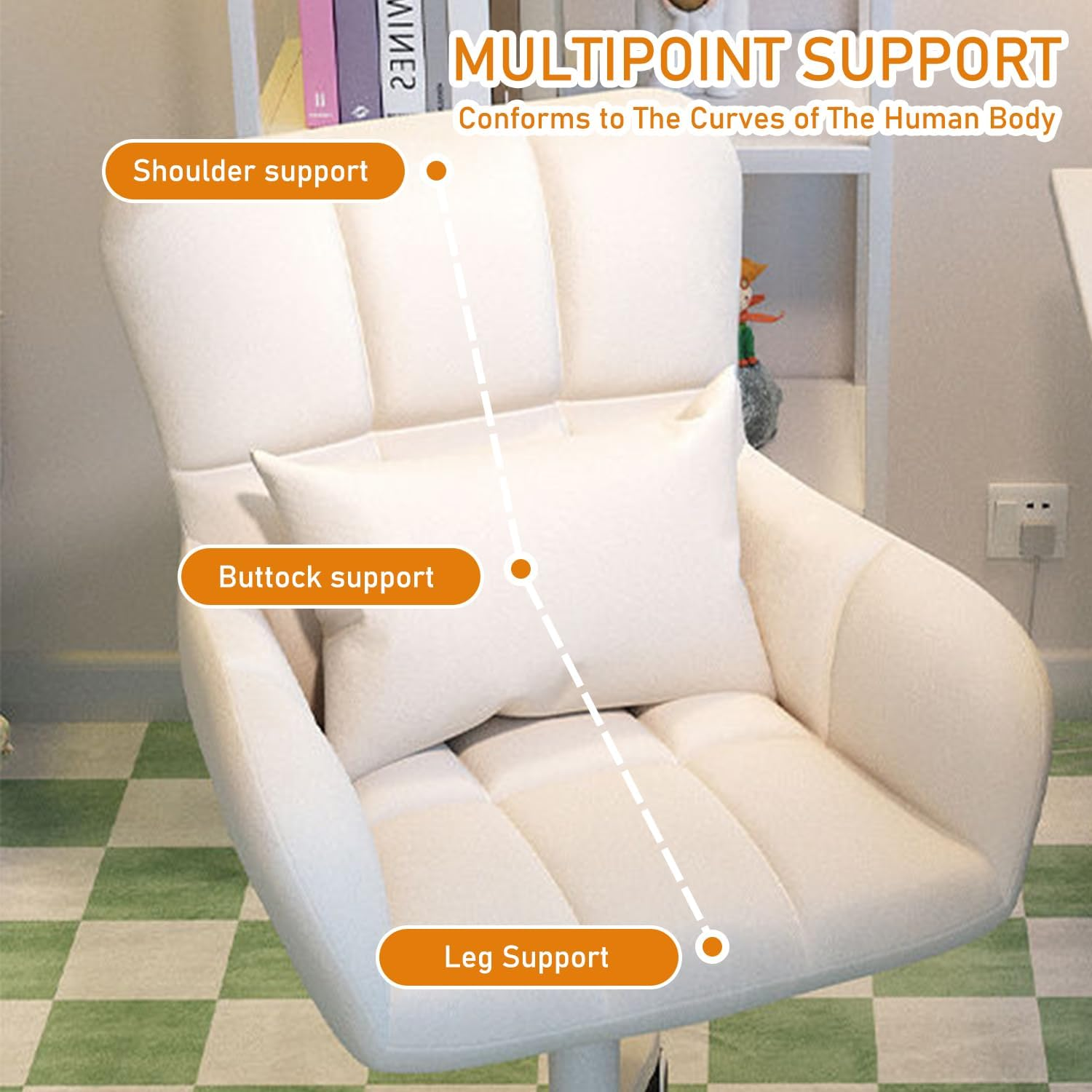 Uandhome Home Office Chair with Wheels,360&deg;Swivel Vanity Chair with Lumbar Pillow, Height Adjustable Computer Task Chair for Home Office, Modern Chair image number 6