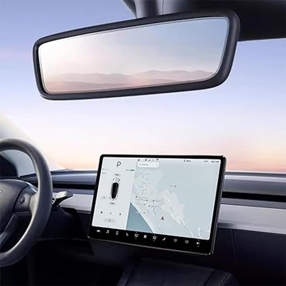 3 Pcs Center Console Screen Edge and Rearview Mirror Silicone Frame,For Tesla Model 3 Model Y (2019-2024), with Ultra-Thin Charge Mat,(Black)