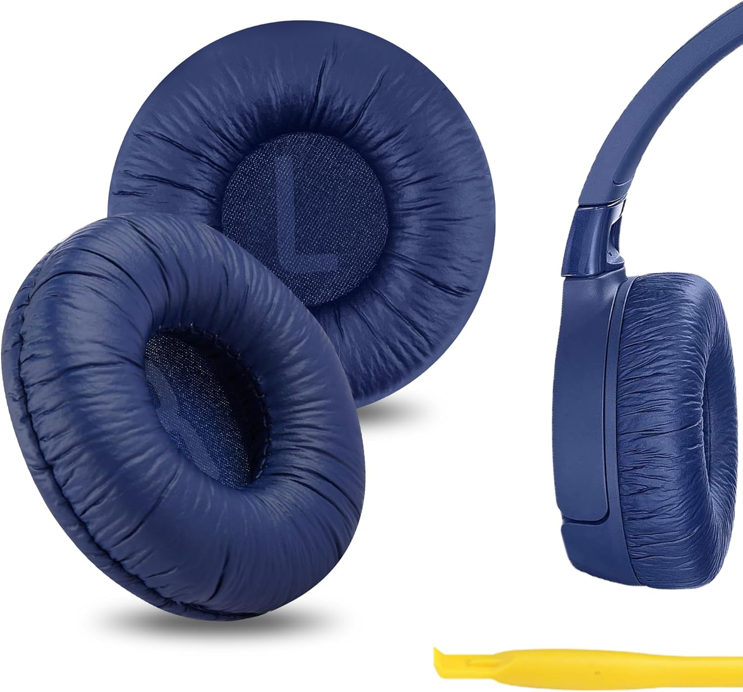 Geekria Quickfit Leatherette Replacement Ear Pads Compatible with JBL JR 300/ 300BT, T450BT, T500BT, Tune 500/ 500BT/ 510BT/ 520BT Headphones, Ear Cushions with Video Guide (Blue) image number 3