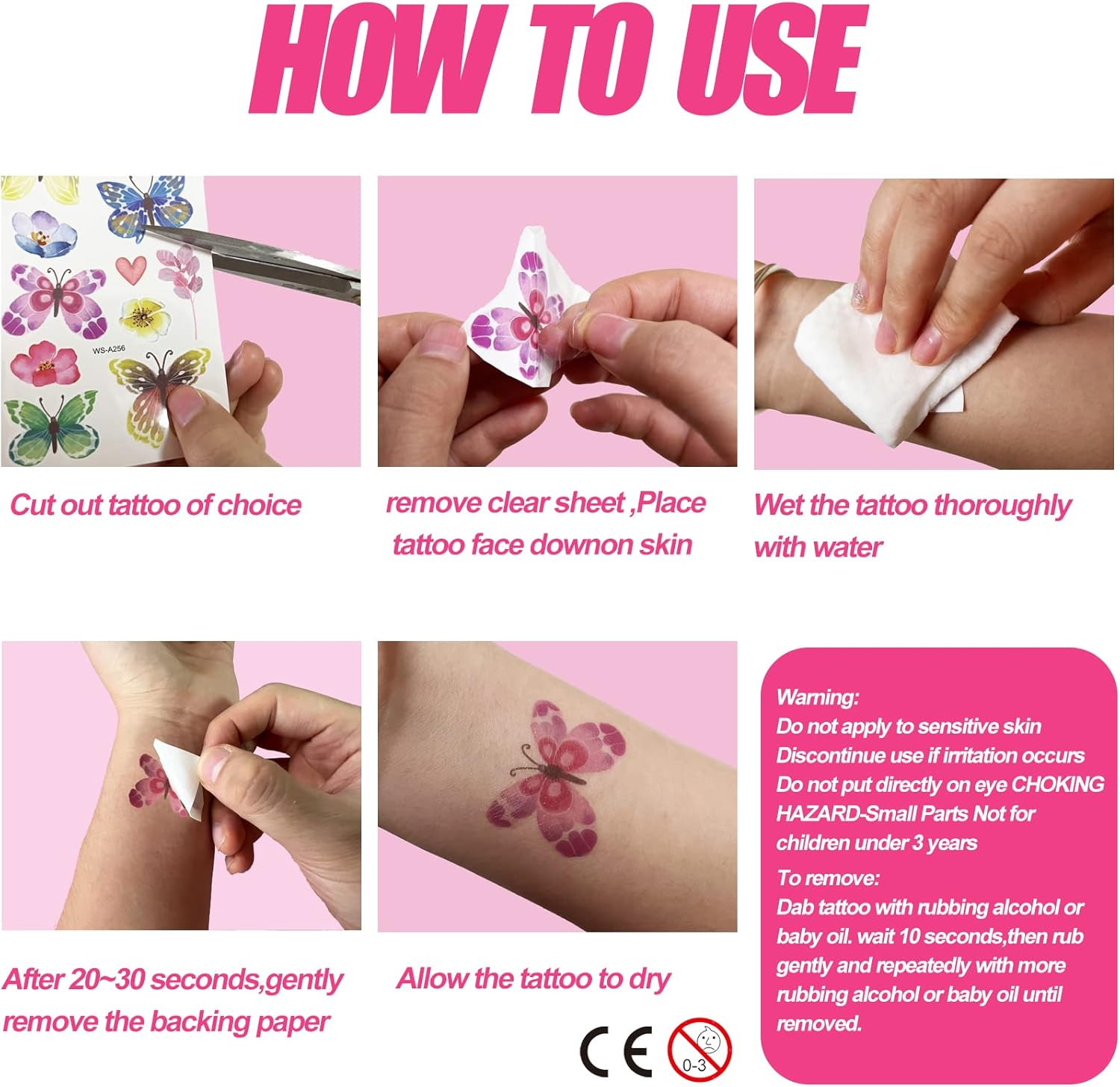 100Pcs Butterfly Temporary Tattoos for Kids Women Girls, Fake Colorful Butterflies Wings Flower Tattoo Stickers Art Waterproof for Face Body Arm Birthday Party Favors Makeup Supplies Gifts image number 2