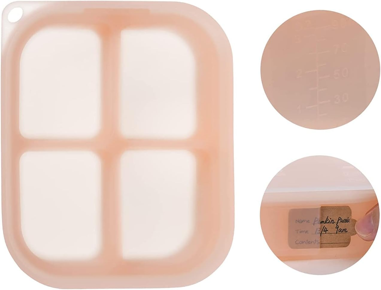 Haakaa Silicone Freezer Tray,Food Grade Silicone,Perfect for Food Storage & Freeze Soup, Broth, Stew or Sauce, Vegetable & Fruit Purees, 4 X 3 Oz, Blush image number 3