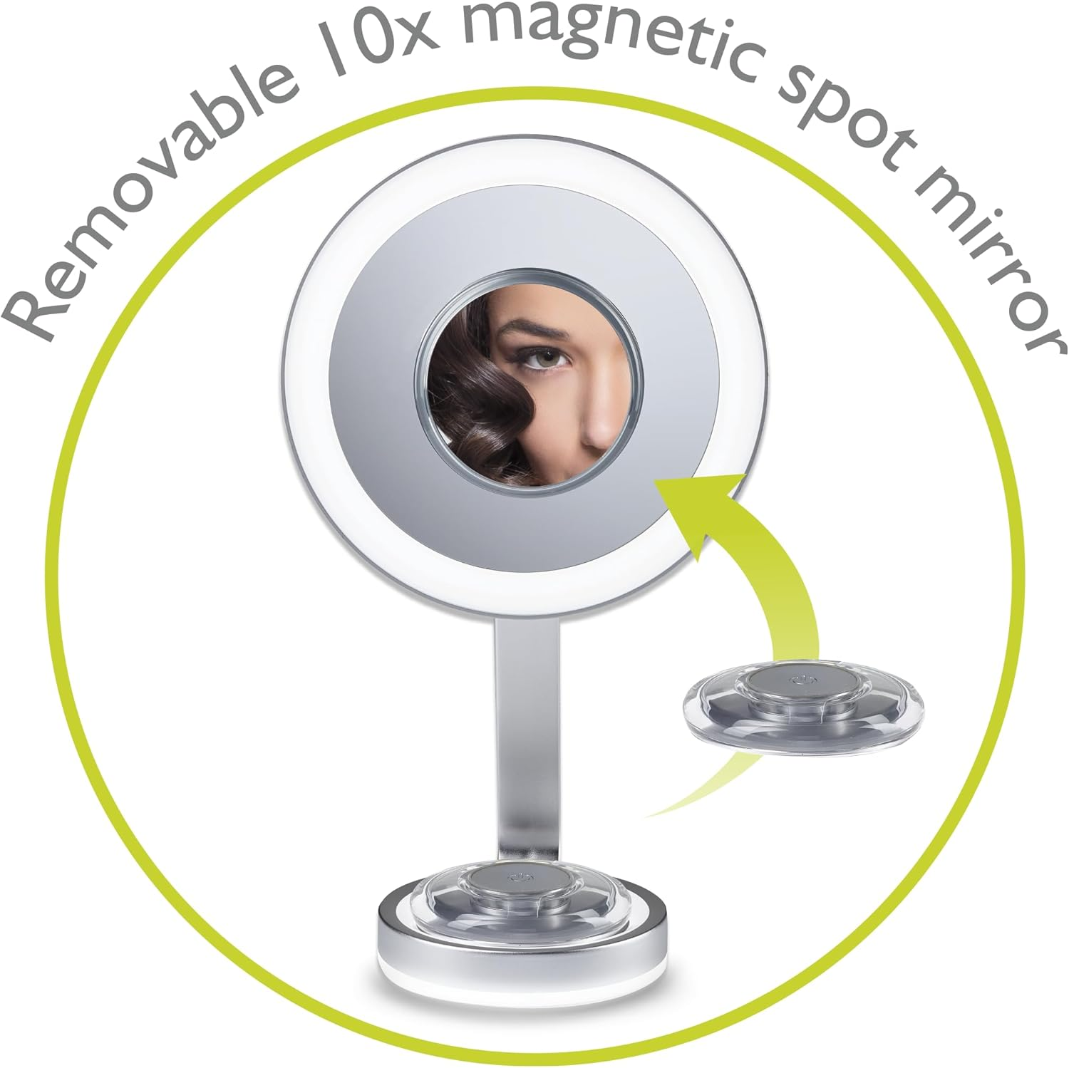 Conair Illuminations LED Lighted Vanity Mirror &ndash; Silver, 3 Light Settings with Night Light, 10X Removable Spot Mirror, Adjustable Multi-Angle Design image number 6