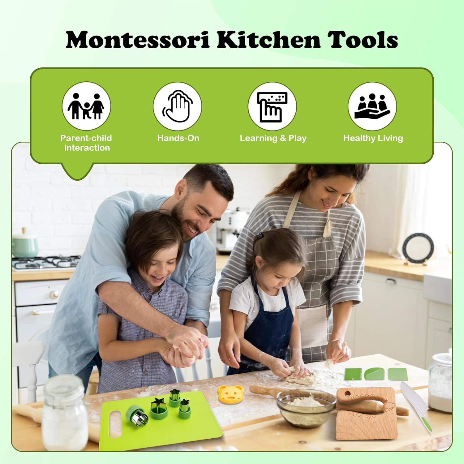 42Pcs Montessori Kitchen Tools for Toddlers, Kids Cooking Sets Real with Birthday Christmas Holidays Gift, Kids Knife Set for Real Cooking for Family Gatherings Picnics Party Parent-Child Activities image number 1