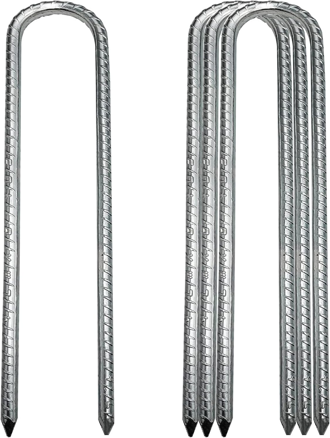 4Pcs 12 Inch Rebar Ground Stakes, Galvanized Tent Stakes U Shaped Metal Fences Stake Ground Anchors with Chisel Point End Yard Stakes Heavy Duty Ground Anchor Pegs for Camping Tent Garden image number 3