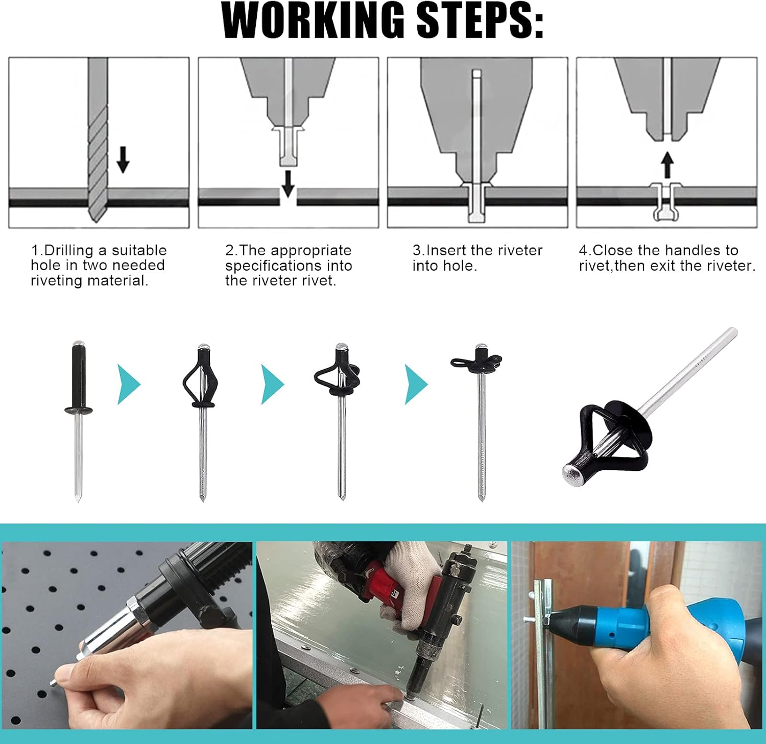 80Pcs 3/16" Long Grip Tri-Grip Rivets Tri-Fold Tri Bulb Long Pop Mounting Rivet Kit for Kayak and Boat Accessories - 70, Silver image number 3