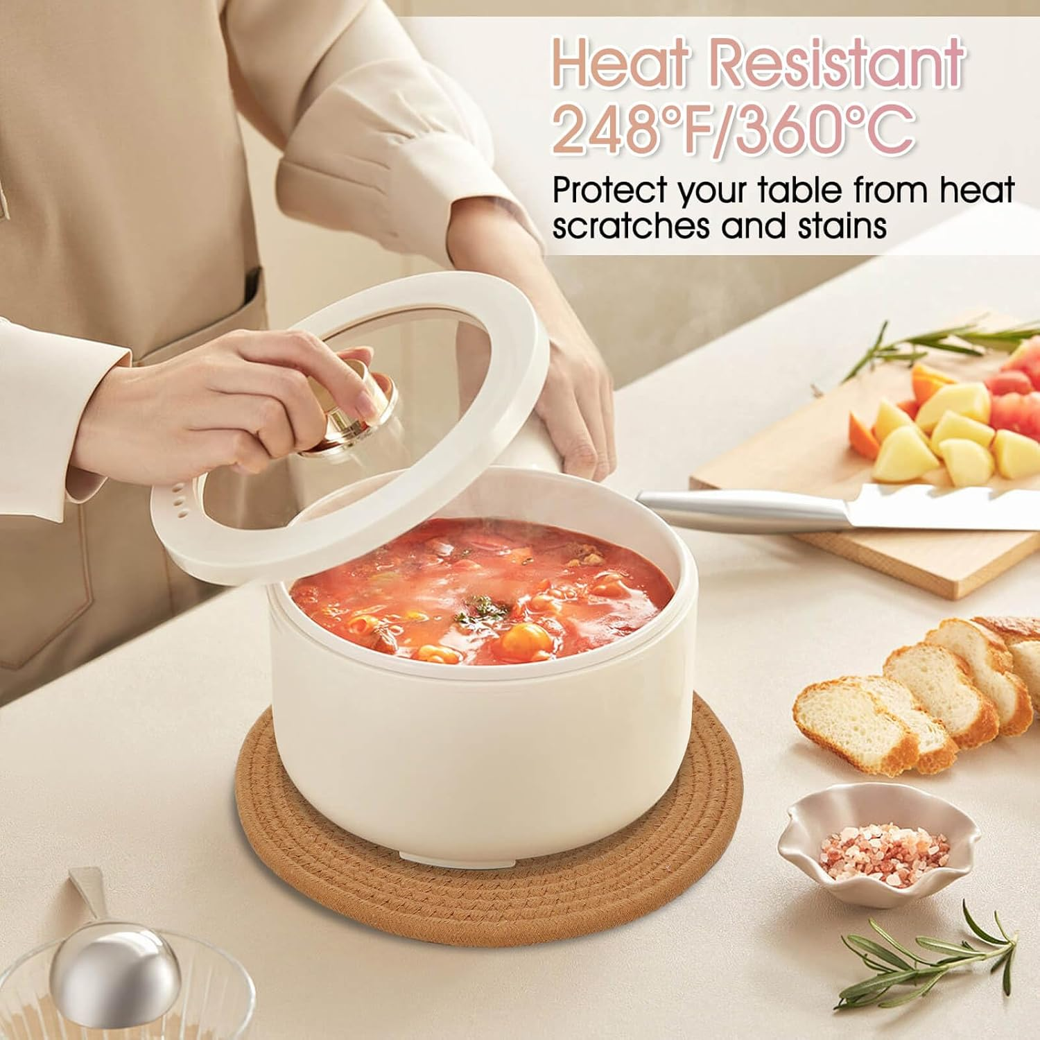 Trivets for Hot Pots and Pans, 6 Pieces Boho Rivets for Hot Dishes, Pot Holders for Kitchen, Hot Pads for Countertops, Boho Home Decor, House Essentials for New Home, 11.8 Inches and 7 Inches - Brown image number 6