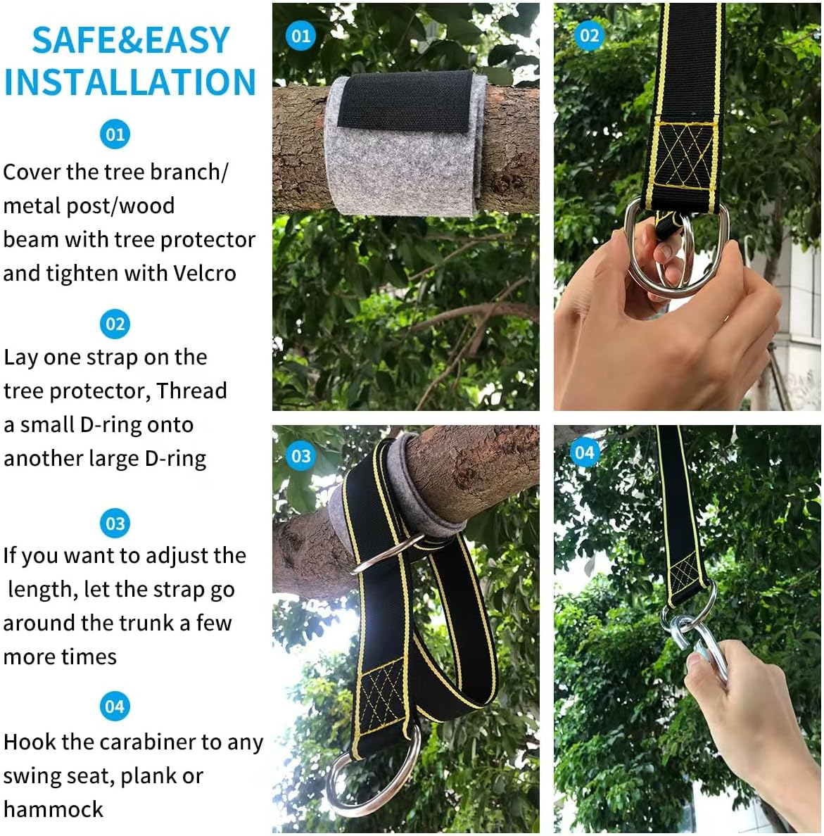Extra Long Tree Swing Straps, 10FT Tree Swing Hanging Straps Kit Holds 1800 Lbs with Tree Protector, Heavy Duty Carabiner Perfect for Swings & Hammocks image number 1