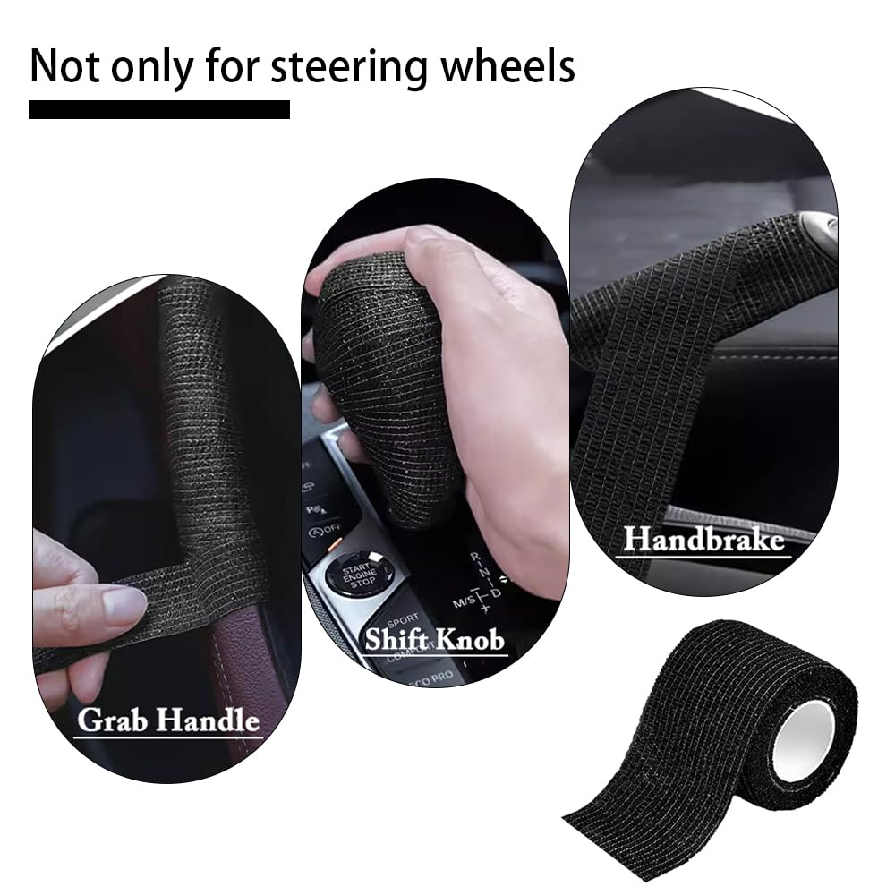 Universal Sweat Absorbing Wheel Wrapping Tape for Cars and Trucks, Suitable for 14-18 Inch Steering Wheel Accessories (Black) image number 5