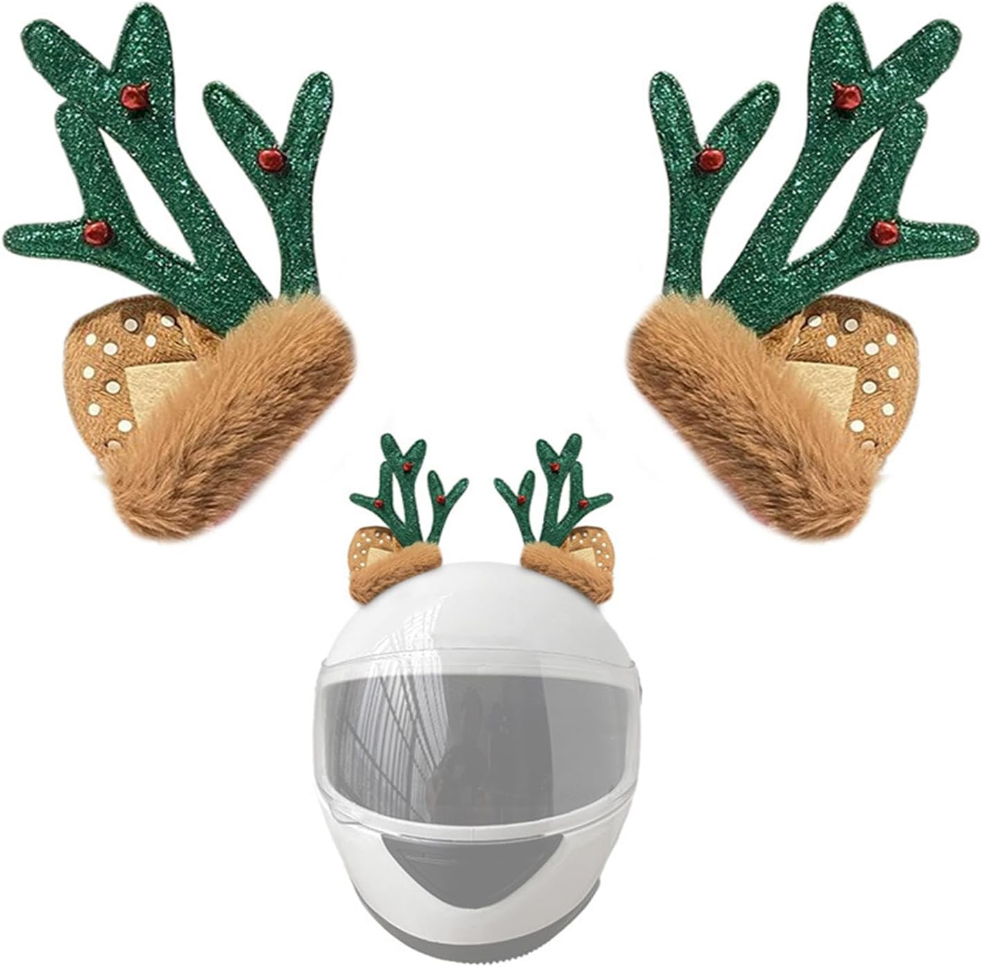 1 Pair Christmas Antler Motocycle Helmet Decor with Sticker Plush Fuzzy Cute Deer Ear Ski Helmet Accessory Decoration image number 5
