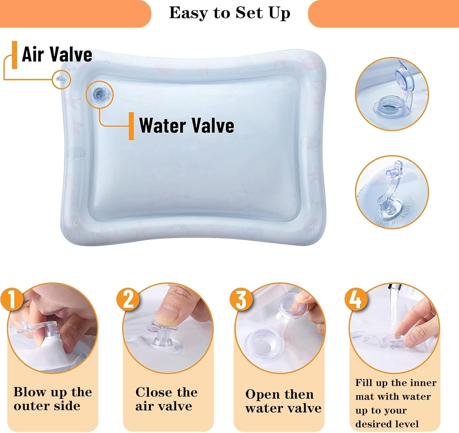 Pet Water Sensory Play Mat for Cats, Water Play Mat Water Filling Inflatable Tummy Time Mat Floating Dual Use Toy （Ocean Themed Style）, 70 X 50Cm Portable image number 3