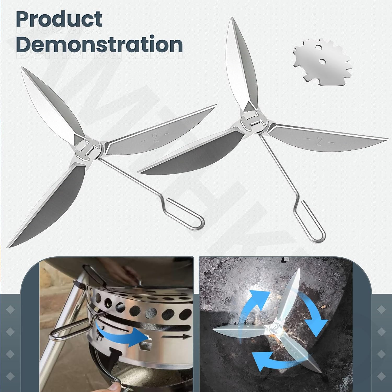 22-1/2-Inch One-Touch Cleaning System Kit, Compatible with Weber Grill Parts, 7444 Weber Kettle Grills - for Grill Bottom, Grill Damper Air Amount Control and Kettle Ash Clean-Out, Silver. (2) image number 2