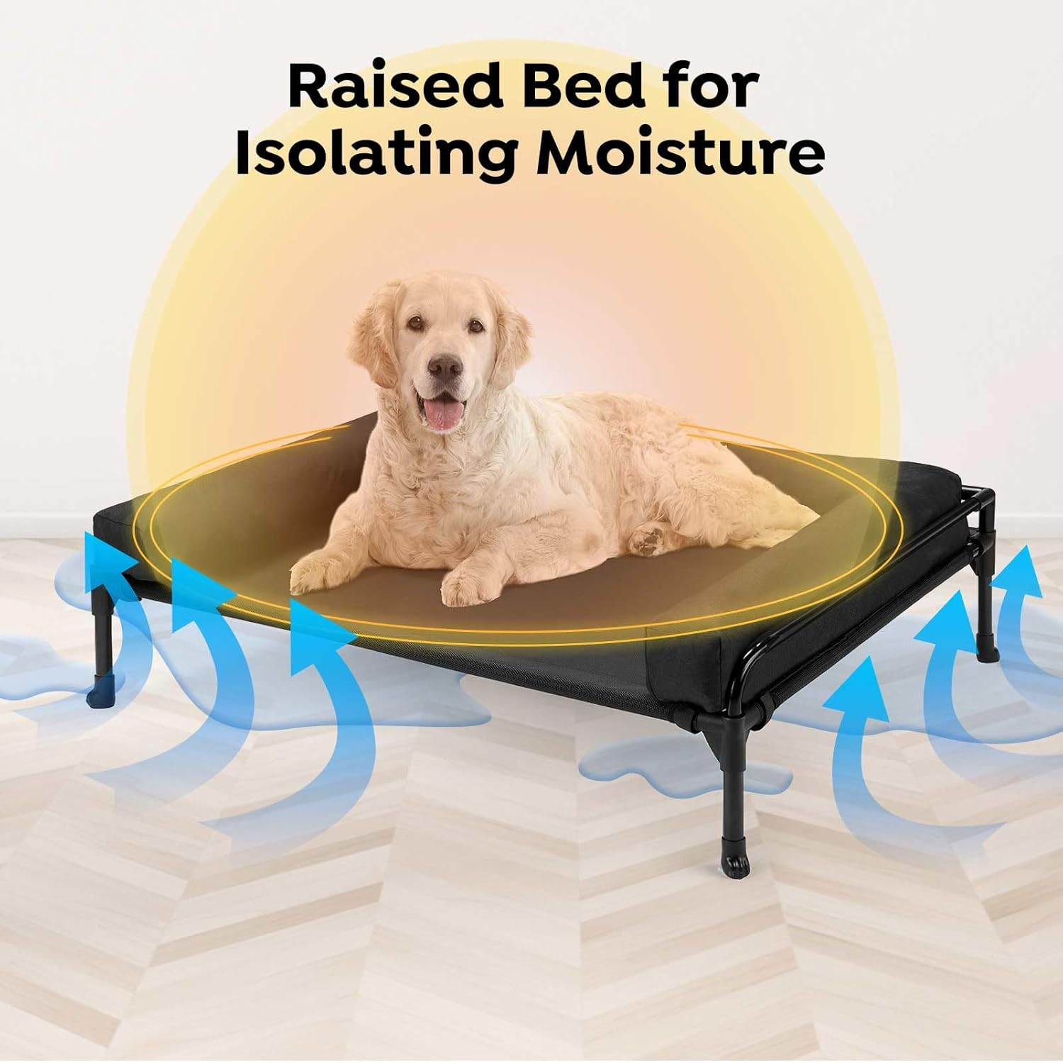 Veehoo Elevated Raised Dog Bed-Cooling Outdoor Dog Cot Bed for Large Sized Dogs Three-Sided Fence Raised Pet Cot with Mesh & No-Slip Feet Dog Hammock Bed with Removable Bolster-47 X 29" Black image number 5