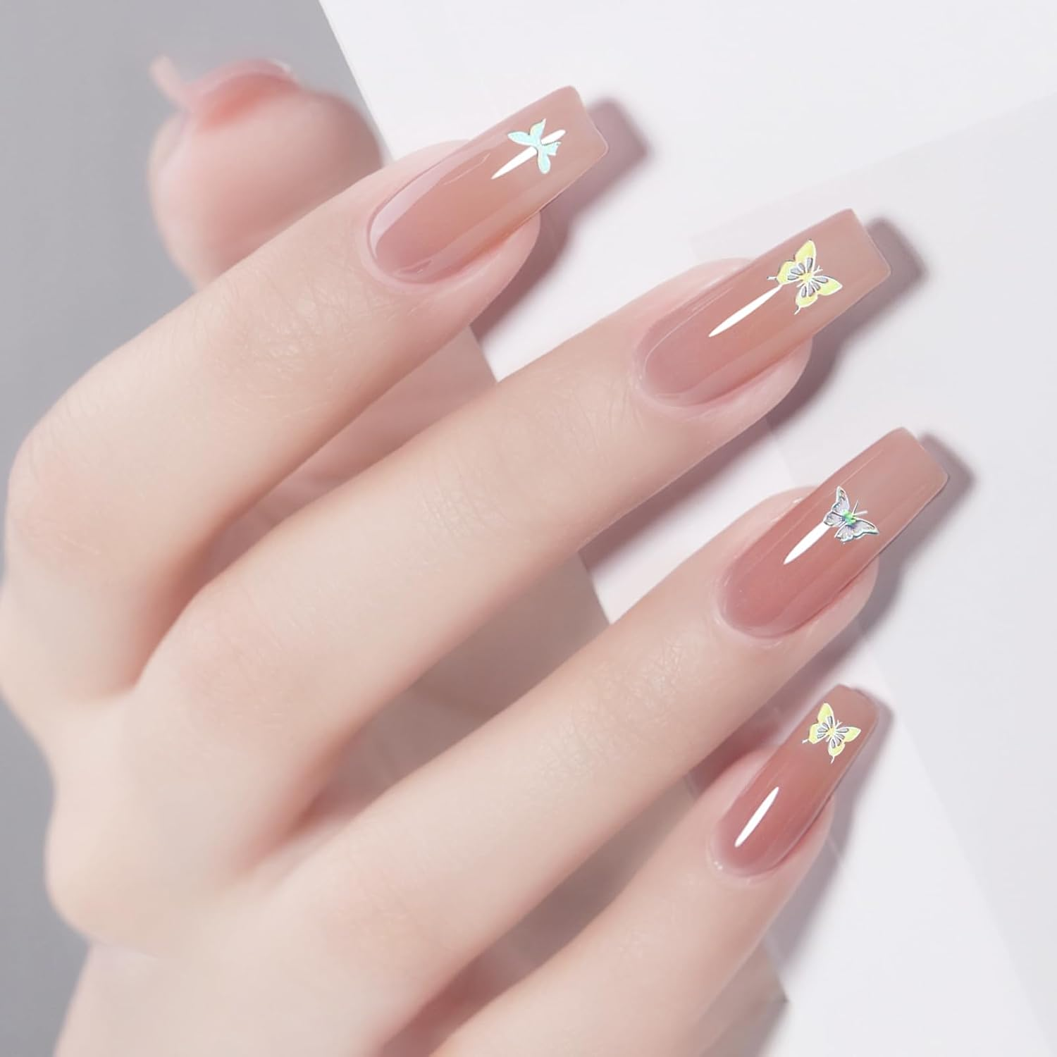 10PCS Nail Art Stickers Aurora Nail Sticker 3D Self Adhesive Holographic Laser Heart Star Moon Flower Butterfly Flame Smiley Rose Glitter Nail Stickers Nails Sticker &Decals for DIY Nail Design Nail image number 3