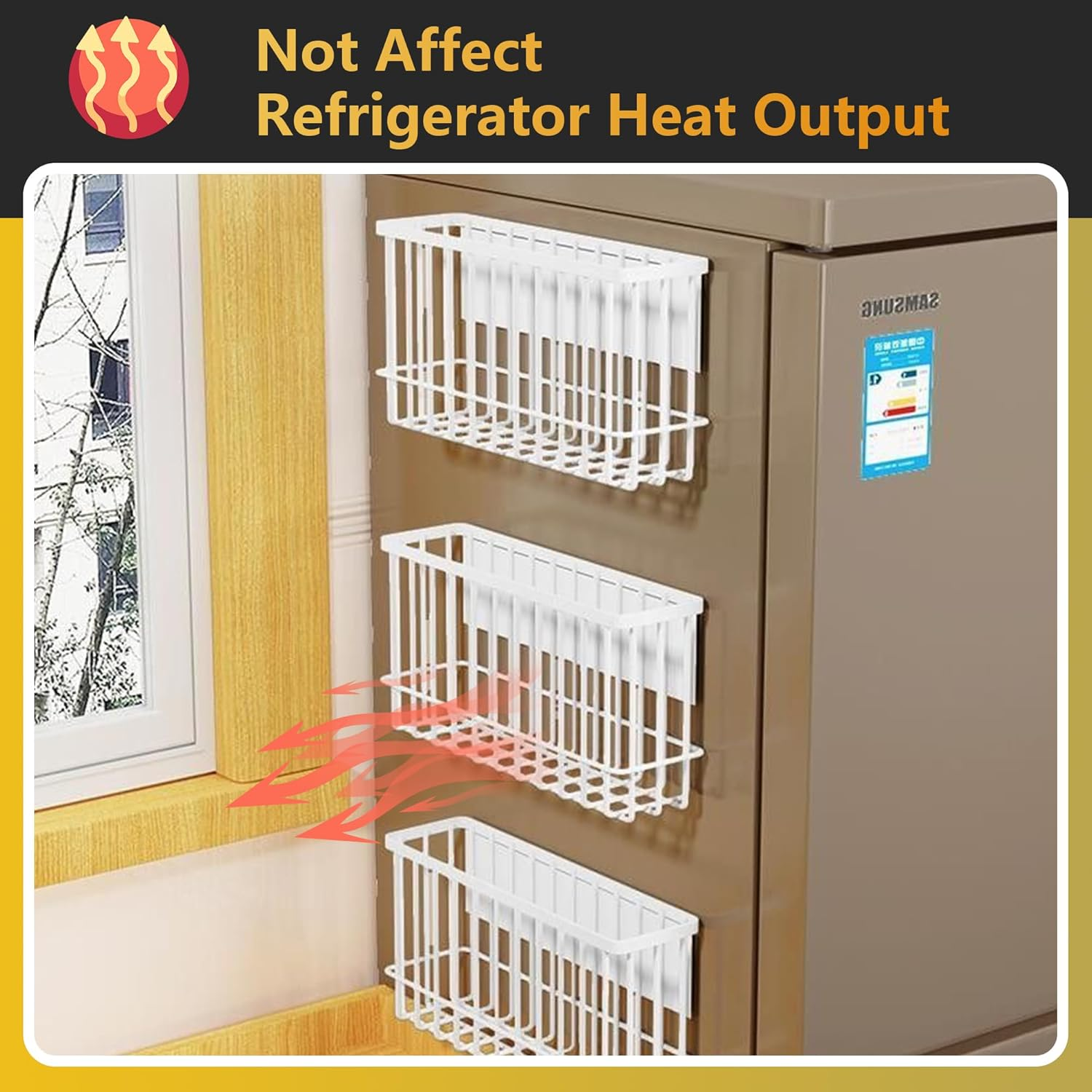 Magnetic Refrigerator Organizer Magnetic Basket Kitchen Organizer Metal Ziplock Bag Storage Organizer (Black) image number 3