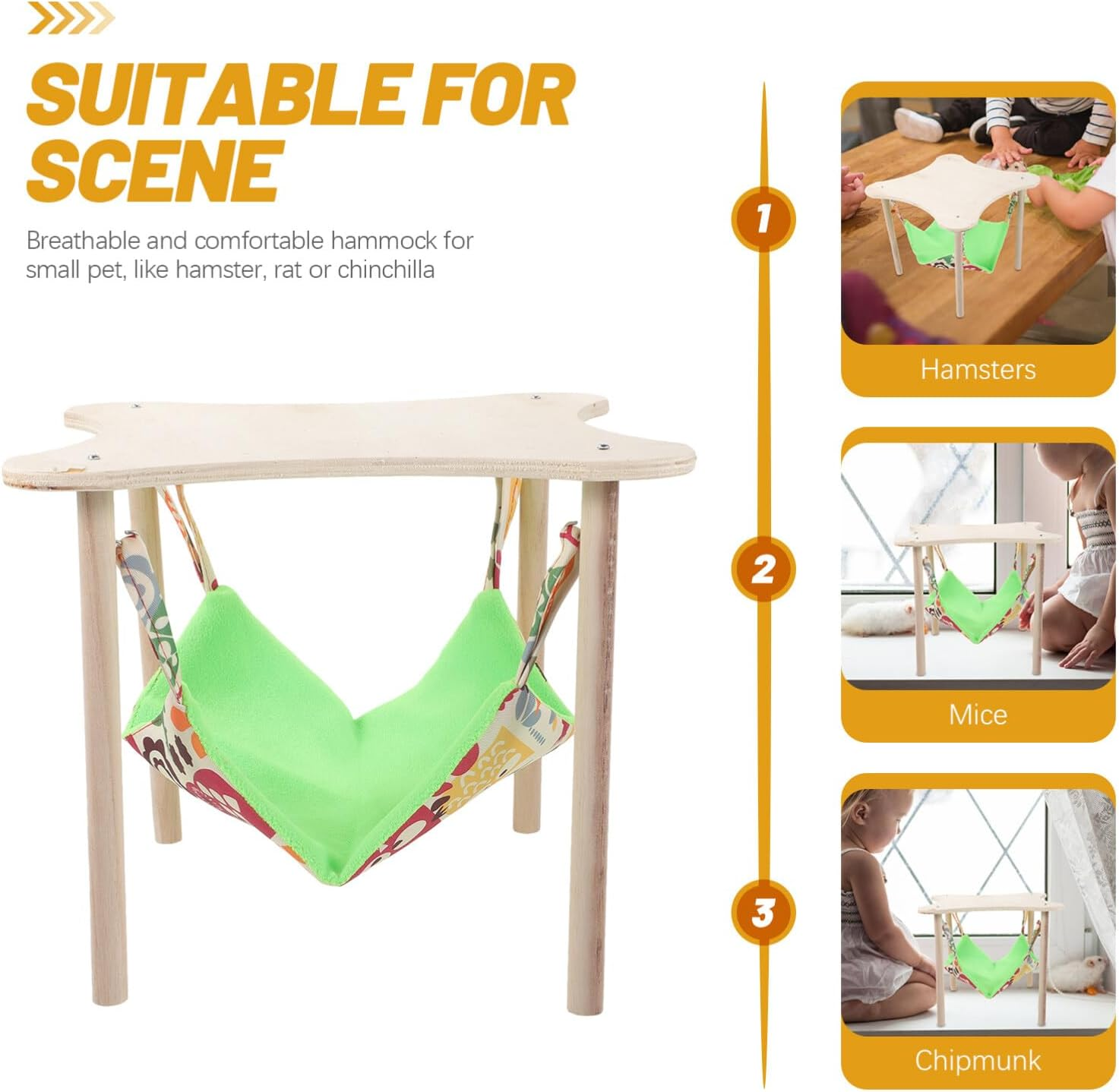 Ipetboom Guinea Pigs Hammock with Natural Wooden Stand and Platform Hanging Hammock Bed for Piggies Chinchilla Guinea Pigs Rat Hamster Bunny Ferrets Hiding Sleeping image number 4