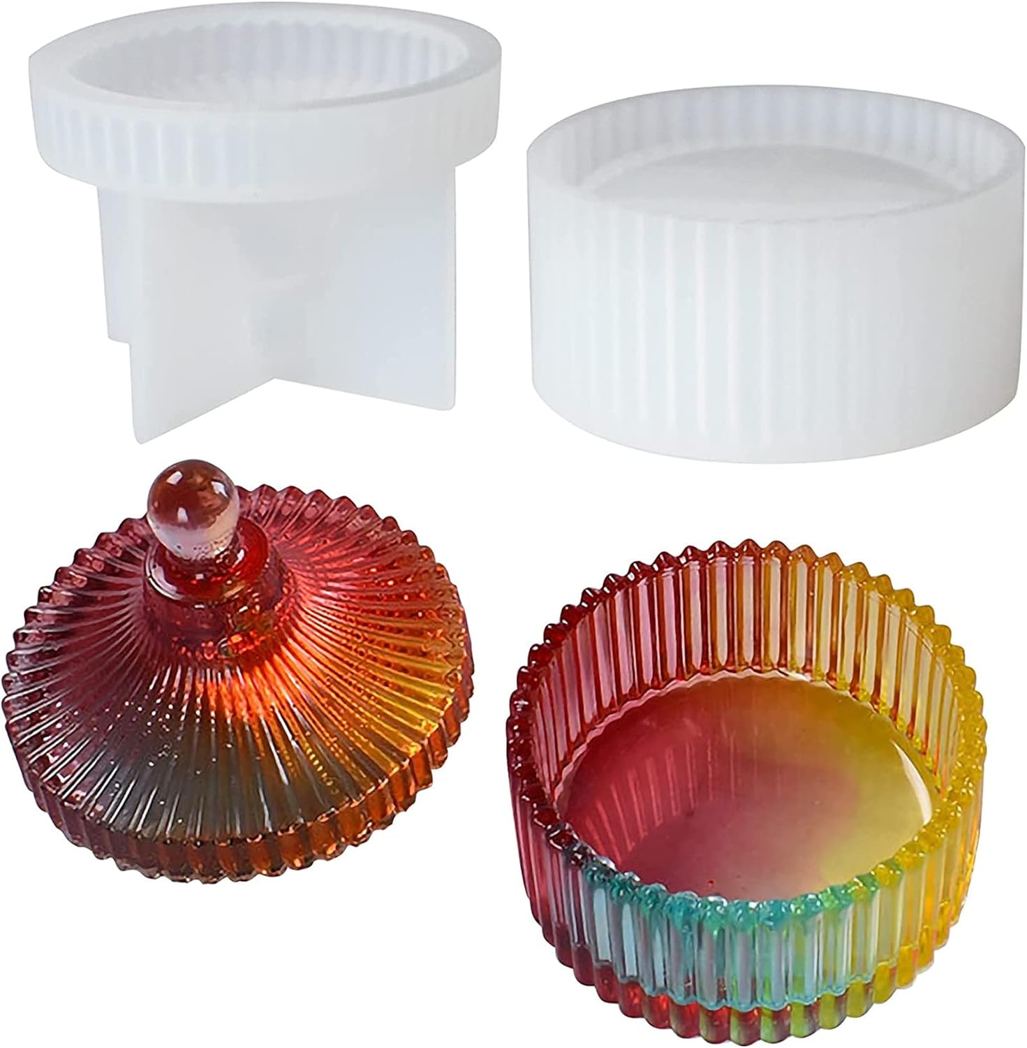 2 X Box Resin Mould, Silicone, Storage Rresin Glass Mould with Lid, Jewellery Box, Silicone Moulds for Resin, DIY round Strips, Resin Moulds image number 2