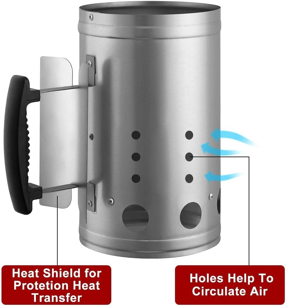 Charcoal Chimney Starter with Safety Handle Charcoal Igniter Chimney Starter for Charcoal Grills Briquette Starter for Barbecues (Black-Handle) image number 2