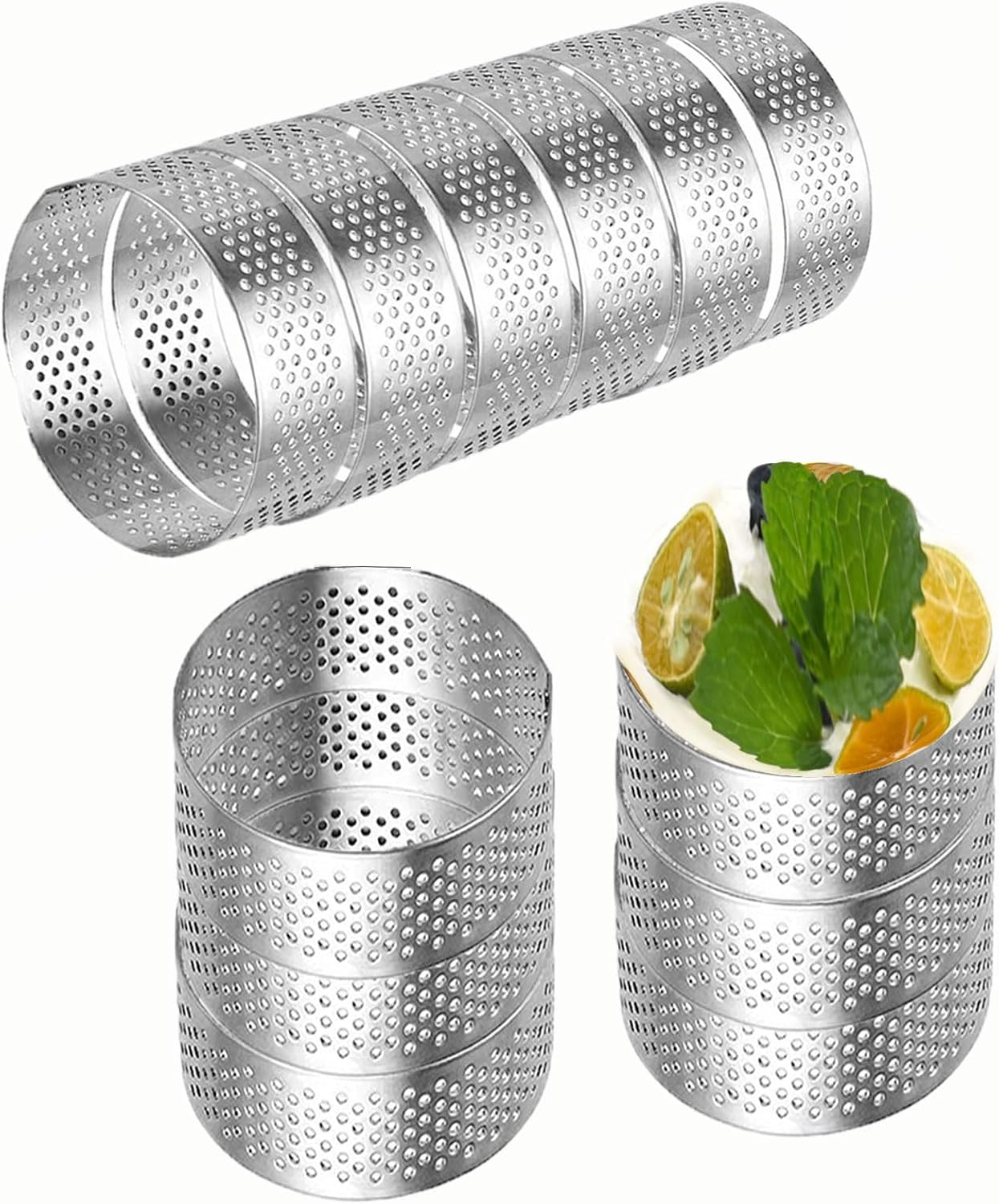 DATANYA 12Pack Tart Rings Perforated Tart Ring, Stainless Steel Cake Rings 2 Inch round Mousse Ring Molds for Baking Cooking Dessert, Small Fruit Tartet Crust 5Cm image number 4