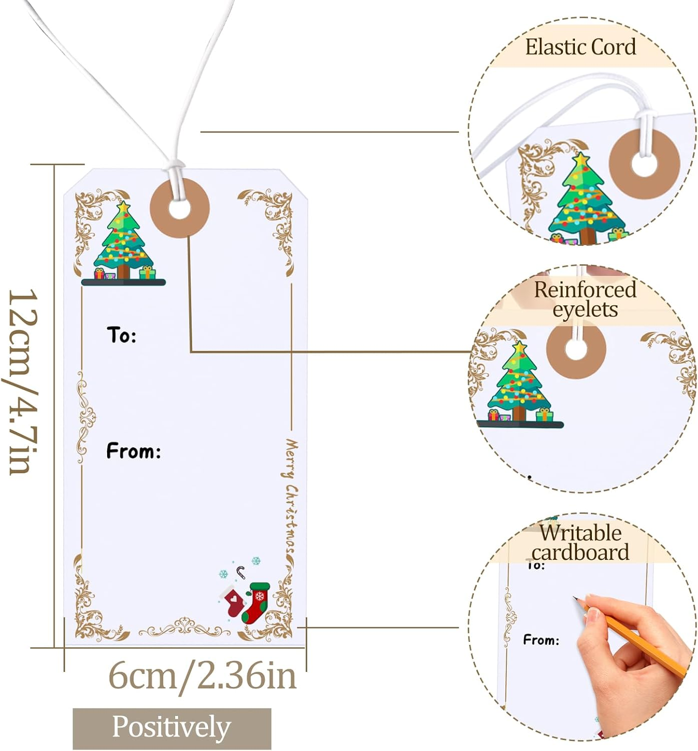 Liatinbo Gift Tags with Elastic String,Blank Shipping Tags Large Marking Gift Bags Tags Writable Price Tags Inventory Tags (Christmas Color, 120 Count (Pack of 120)) image number 3