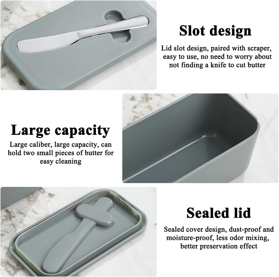 Butter Dish with Lid for Countertop and Refrigerator Door Shelf, Reanea Plastic Butter Holder Tray Container with Butter Knife, Easy Scoop Dishwasher Safe