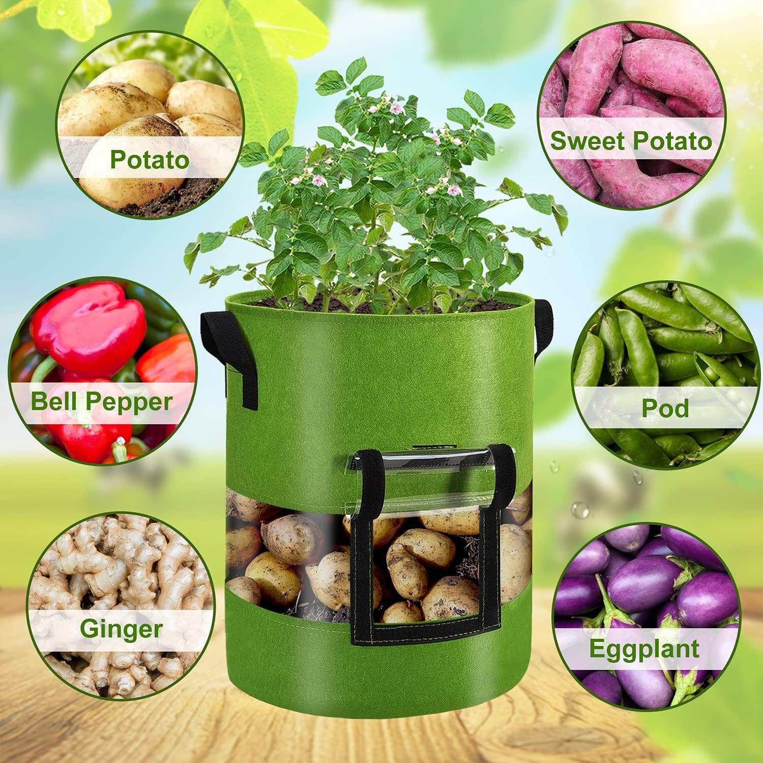 360 Degree Visible 3-Pacs10 Gallon Potato Grow Bags with Flap, Potatoes Growing Containers with Handles&Visible Space for Vegetables/Strawberry/Sweet Potato Used Outdoor and Indoor image number 1