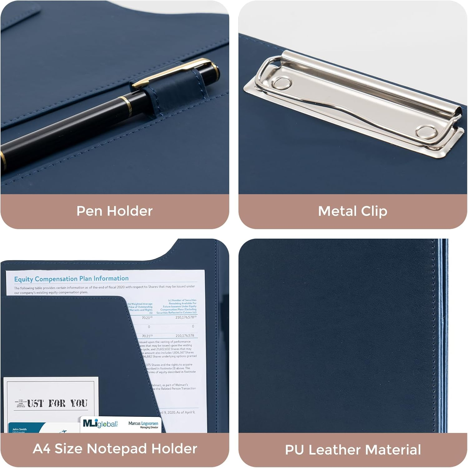 Procase A4 Leather Padfolio Clipboard Folder, Professional Portfolio for Interview Resume Office Conference - Darkblue