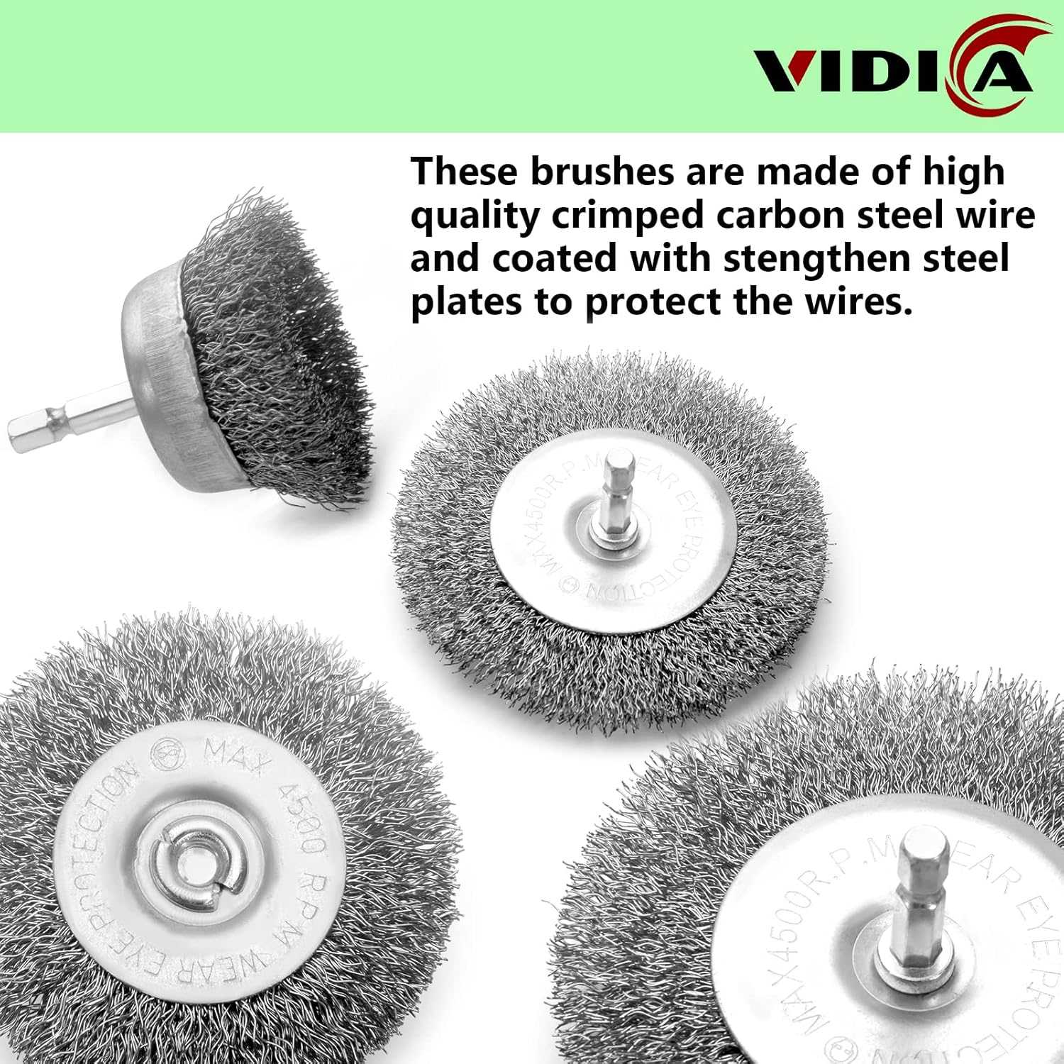 Wire Brush Set 20 Pcs, 1/4 Inch Hex Shank Wheel for Drill, Carbon Steel Brush Set for Cleaning Rust image number 1
