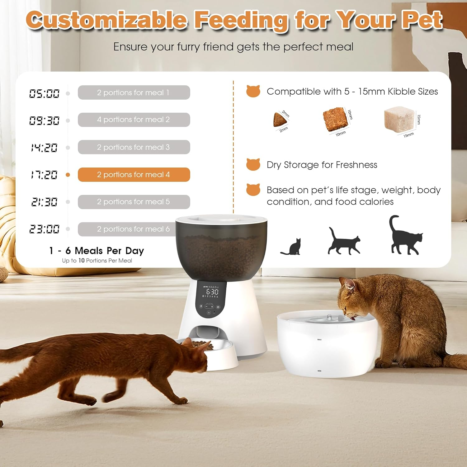 Advwin Automatic Cat Feeder and Water Fountain, 2-In-1 Feeding Set with Programmable Schedule & Voice Recorder, Dual Power Supply, Auto Pet Food Dispenser for Cats & Dogs image number 6