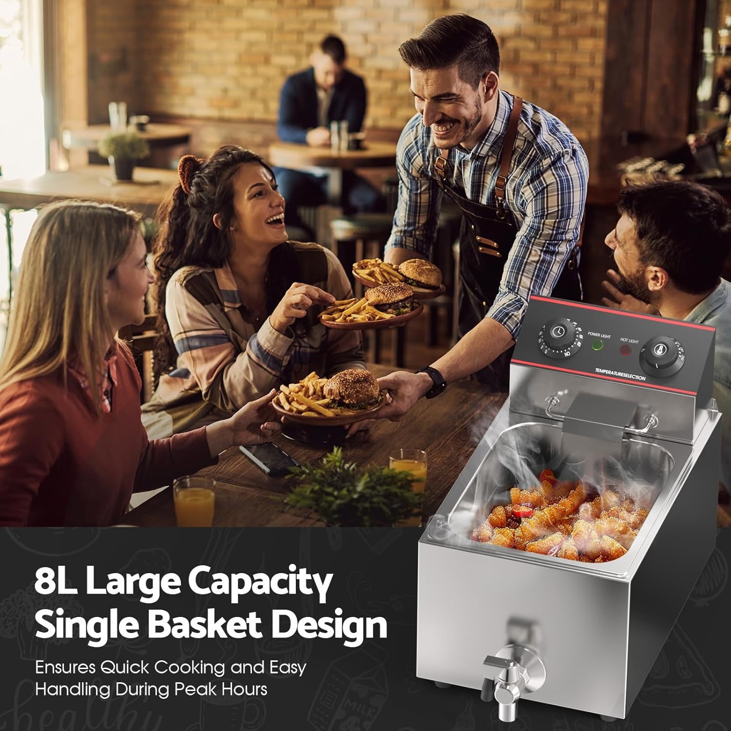 8L Deep Fryer, Electric Immersion Fryer, Countertop Fryers Cooker with Drain Basket Adjustable Temperature & Timer for Home Kitchen Use | 2500W