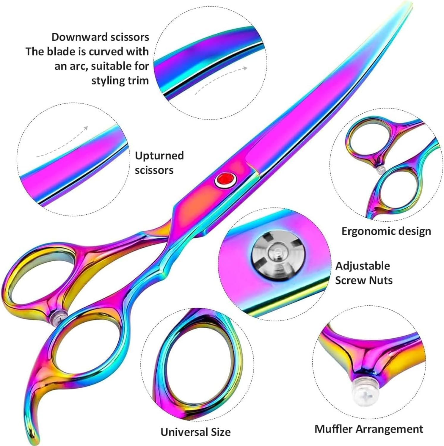 Visuivit Professional Dog Grooming Scissors Set 18Cm/7 Inch, 8 Piece Dog Grooming Shears - Dog Hair Trimming- 6CR Steel Pet Grooming Scissors Kit (Rainbow) - Blue1 image number 2