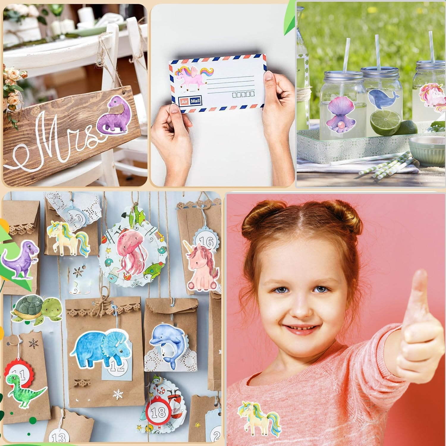 1500Pcs(3 Rolls 2.5Cm/1Inch) Reward Stickers Animal Stickers Unicorn Dinosaur Ocean Animal Stickers Cartoon Teacher Reward Stickers for Kids Party Decoration Children Classroom Nursery School Supplies image number 6