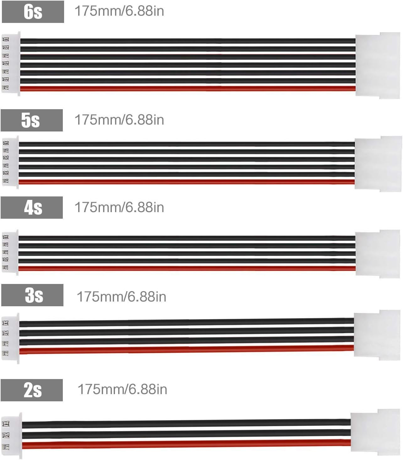 Emsea 2S-6S LIPO Battery Balance Charging Extension Cables JST-XH 2.54Mm Male Female Connector 22AWG Wires for RC Helicopter Drone Quadcopter 5 Pack image number 1