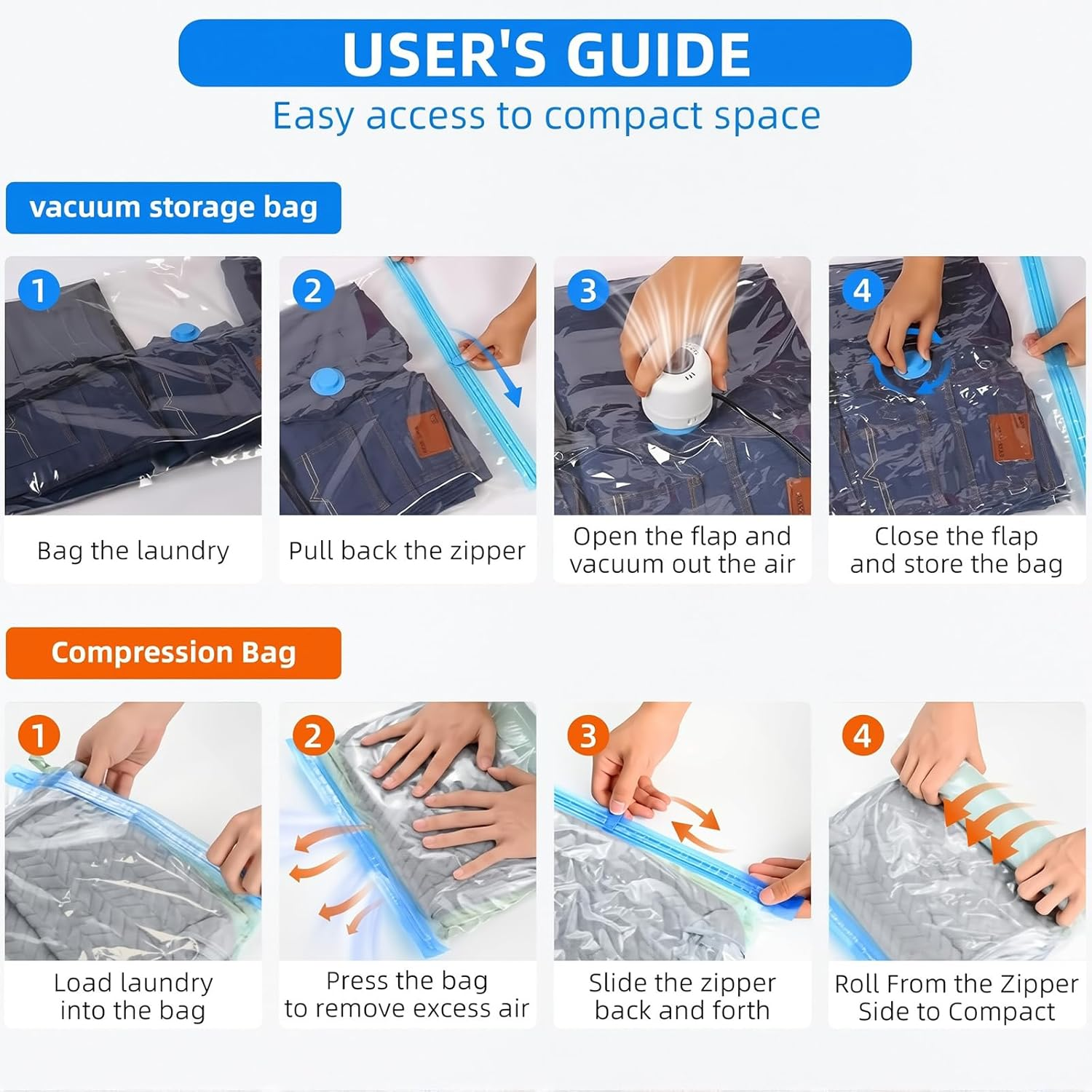 26 Combo Vacuum Storage Bags with Electric Pump,Travel Garment Bags(4 Jumbo, 4 Large, 6 Medium, 6 Small, 6 Roll),Travel Clothes Space Saver Bags,Bags for Clothes & Bedding image number 1