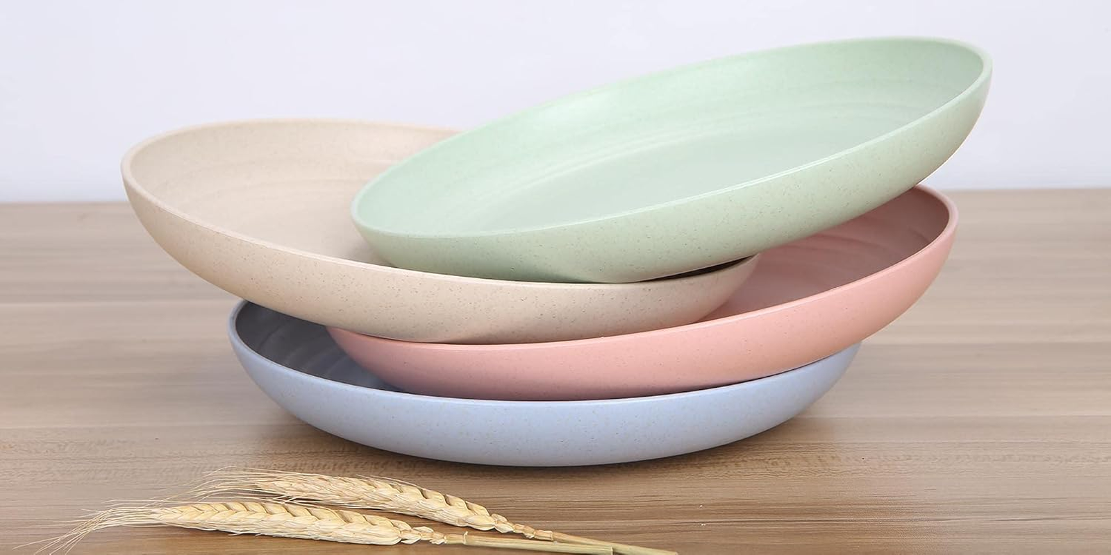 Luckyzone Wheat Straw Dinnerware Sets for 4 (Reusable Plates, Bowls & Cups) - Lightweight Unbreakable Dinner Camping Dishes for Kids Adult - Dishwasher & Microwave Safe, Eco Friendly(12Pcs/Beige)