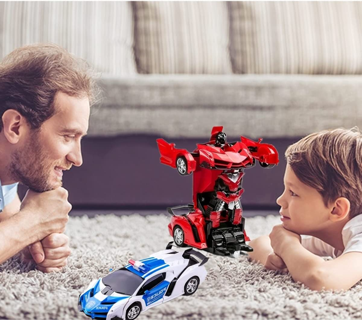 Remote Control Car Rc Cars Robot Toys 2 in 1 Design Transform Robot Toys for Kids with One-Button Deformation Christmas Birthday Gift (Blue)