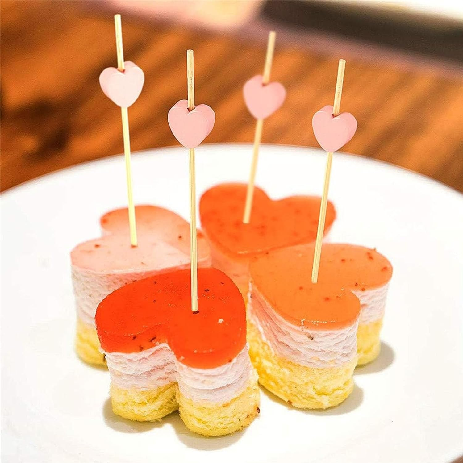 200Pcs Fruit Toothpicks, Heart-Shaped Bamboo Toothpicks (Pink), Natural Cocktail Picks for Appetizers, Fruit, Cake, BBQ, Sandwiches image number 1