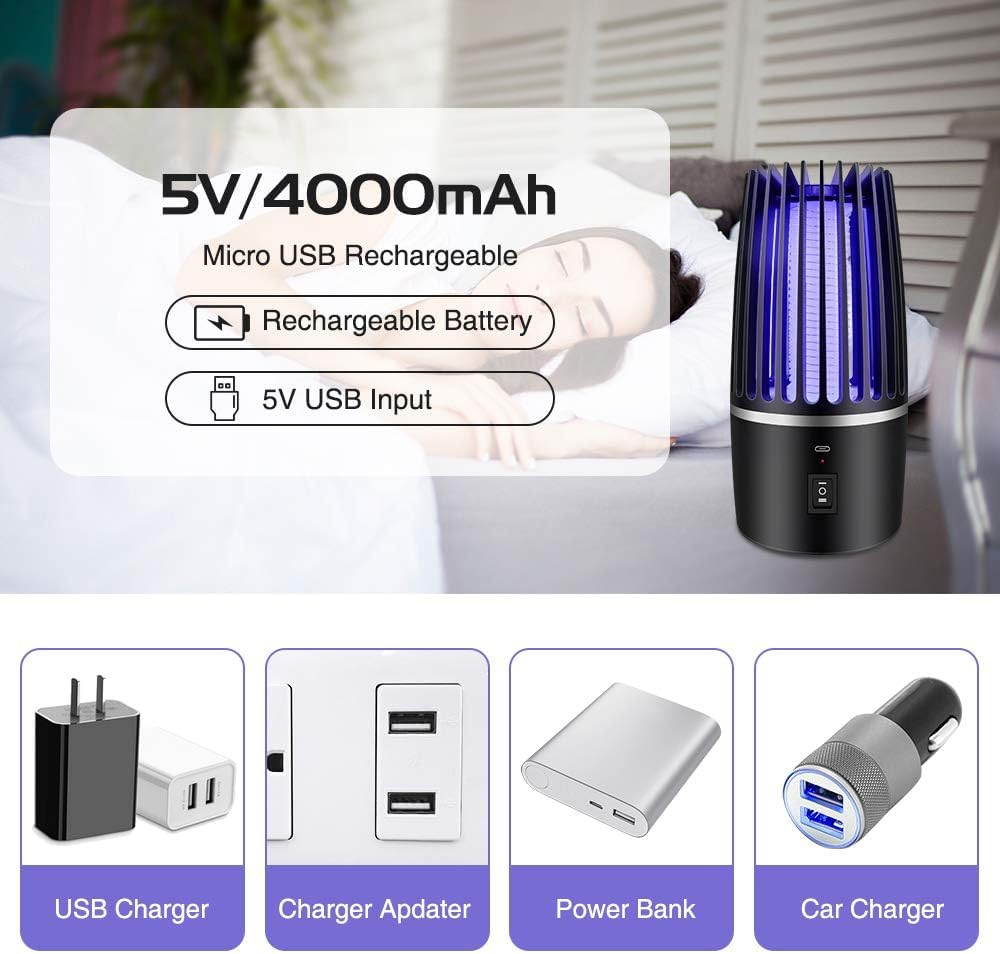 Bug Zapper, 2 in 1 Mosquito Killer Lamp, Portable Zappers with Night Light, 4000Mah USB Rechargeable Mosquito Killer Electric Lamp Insect Repellent, Indoor Outdoor Pest Control Trap Bug Zapper image number 1