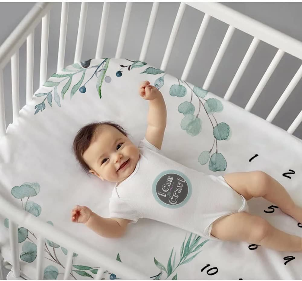 Baby Milestone Blanket for Boys & Girls | Soft Monthly Picture Blanket for Newborn | Eucalyptus Nursery Decor | Photo Prop Blankets Gender Neutral 45"X40" image number 3