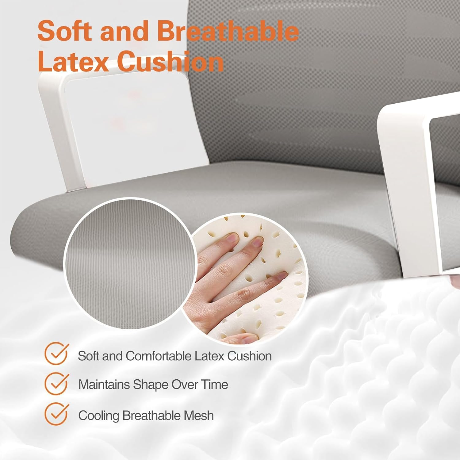 Office Chair, Ergonomic Computer Desk Chair with Soft and Breathable Latex Cushion, Mid Back Home Office Study Computer Chair with Comfortable Lumbar Support for Teens Men Women image number 2