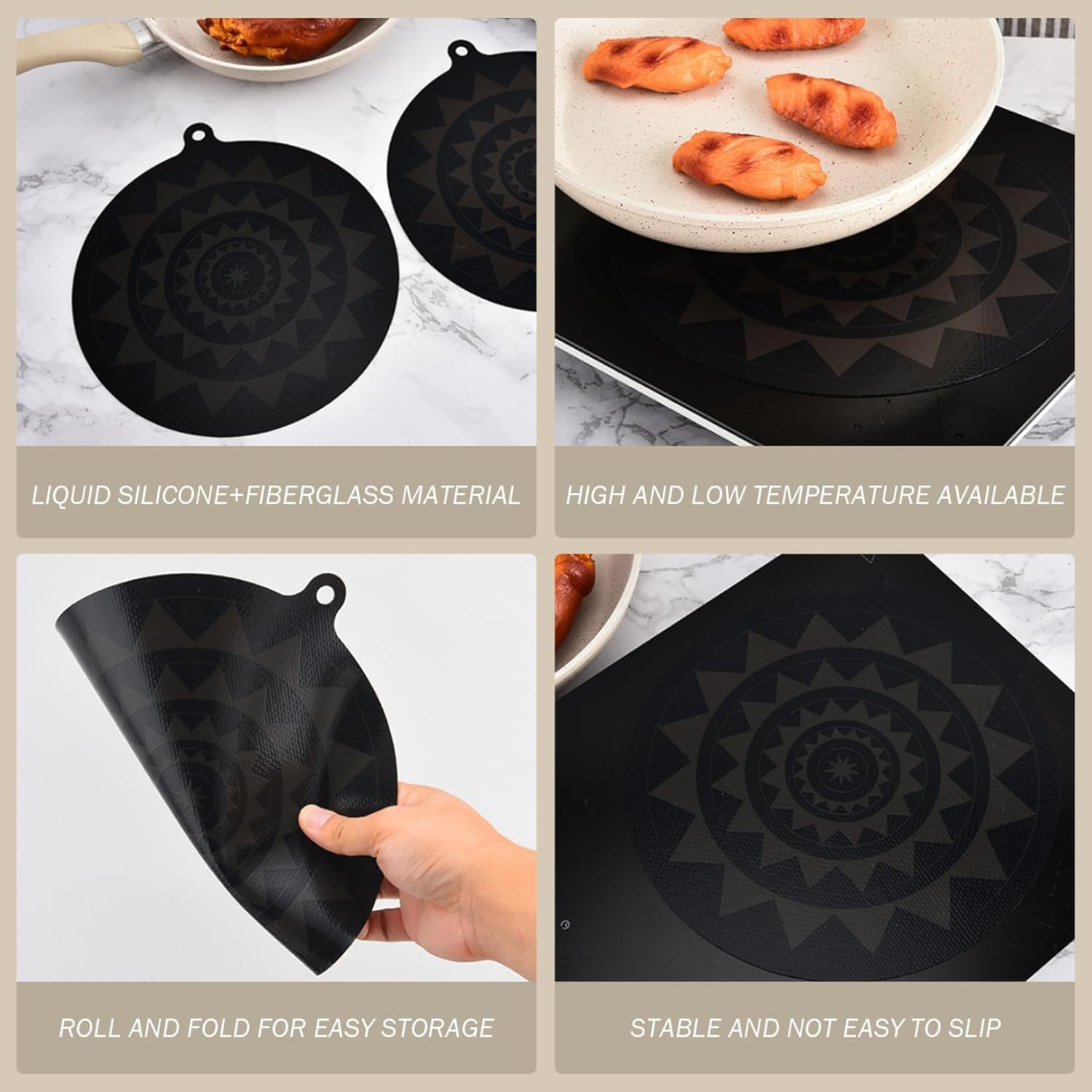 2 Pcs 9.5 Inch Silicone, Glass Fiber Diamond Shaped Induction Cooktop Mat, Protects from Scratches, Thermochromic, Multi-Functional image number 3