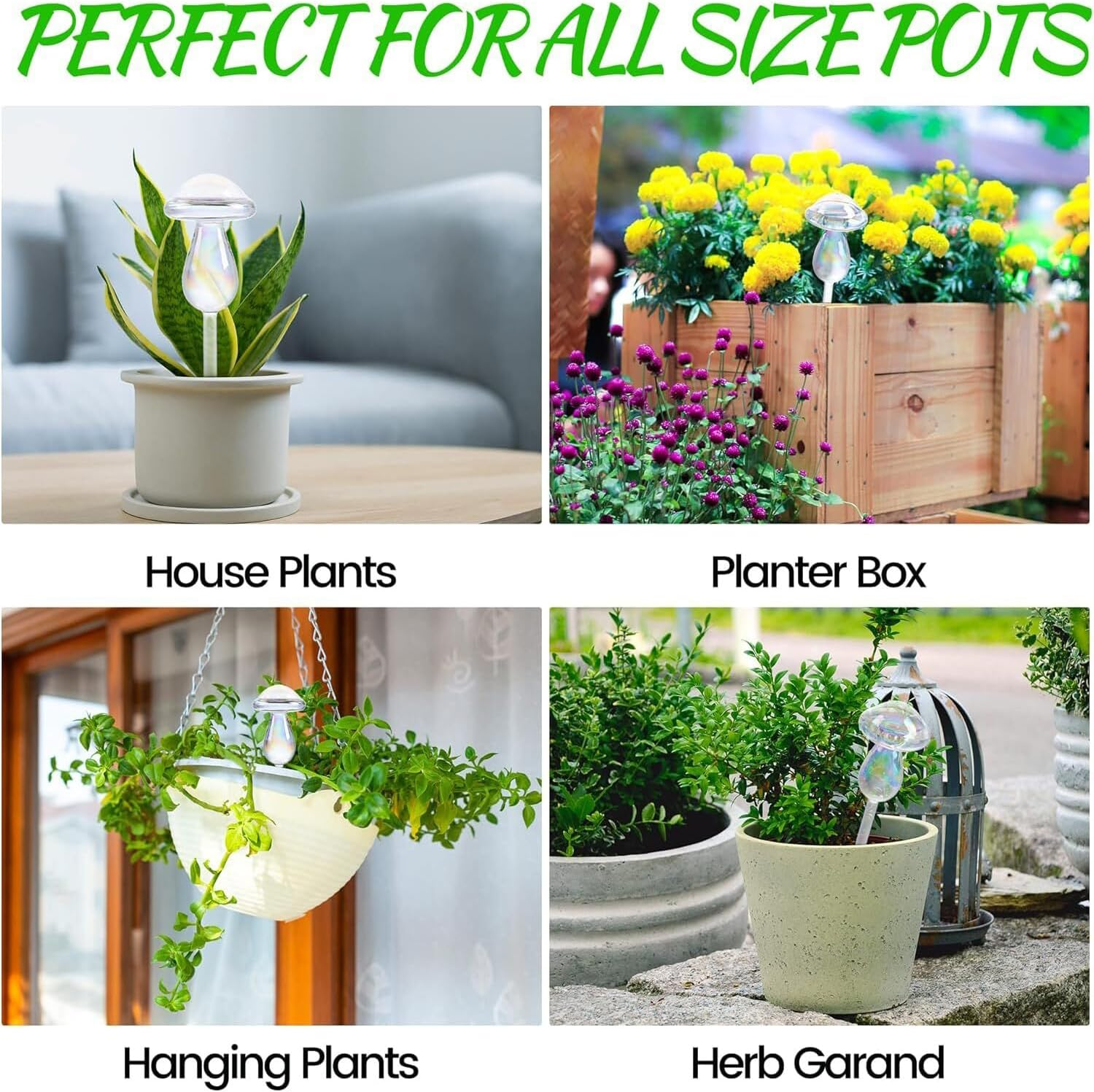 Plant Watering Globes - 4 Pack Iridescent Rainbow Gradient Color Clear Mushroom Self Watering Spikes-Plant Watering Bulbs Devices for Indoor and Outdoor Plants - Measures 9" L X 2.7" D image number 4