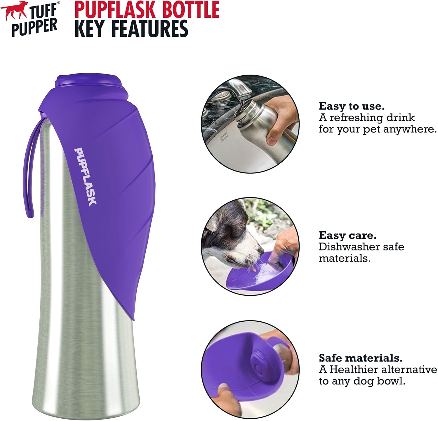 Tuff Pupper Pupflask Portable Water Bottle | 27 or 40 OZ Stainless Steel | Convenient Dog Travel Water Bottle Keeps Pup Hydrated | Portable Dog Water Bowl & Travel Water Bottle for Dogs image number 4