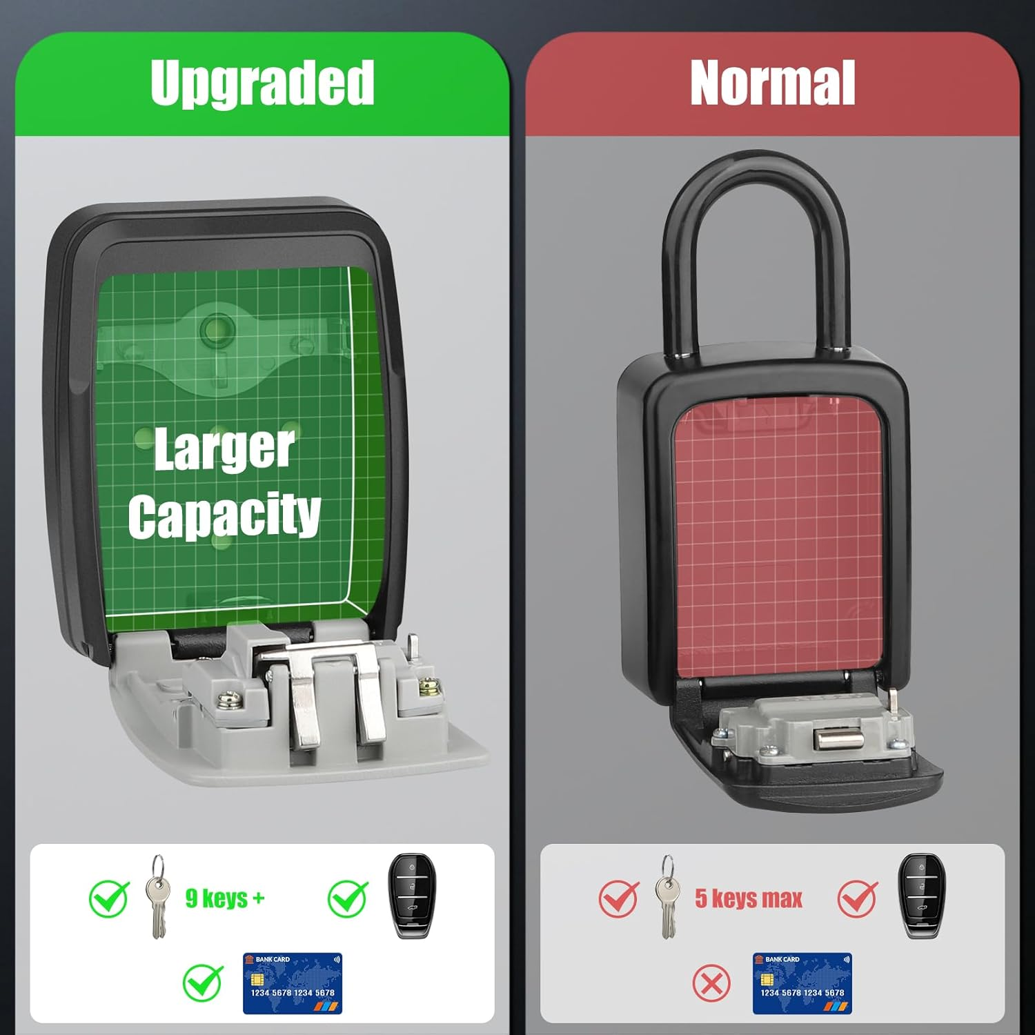 Diyife Large Key Boxes Wall Mounted, [10 Keys] Key Lock Box Outdoor for House, Car Keys, Cards, 4-Digit Combination Waterproof Lock Box Key Safe, Security Box for Home Office Garage School Airbnb-Grey image number 3