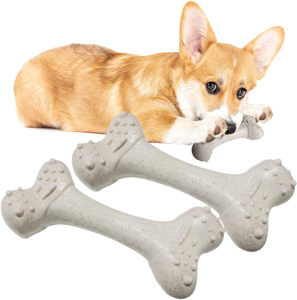 RINGSUN Dog Chew Toy, 2-Pack Tough Bone Puppy Chew Toy for Aggressive Chewer, Interactive Dog Teeth Cleaning Toys image number 1