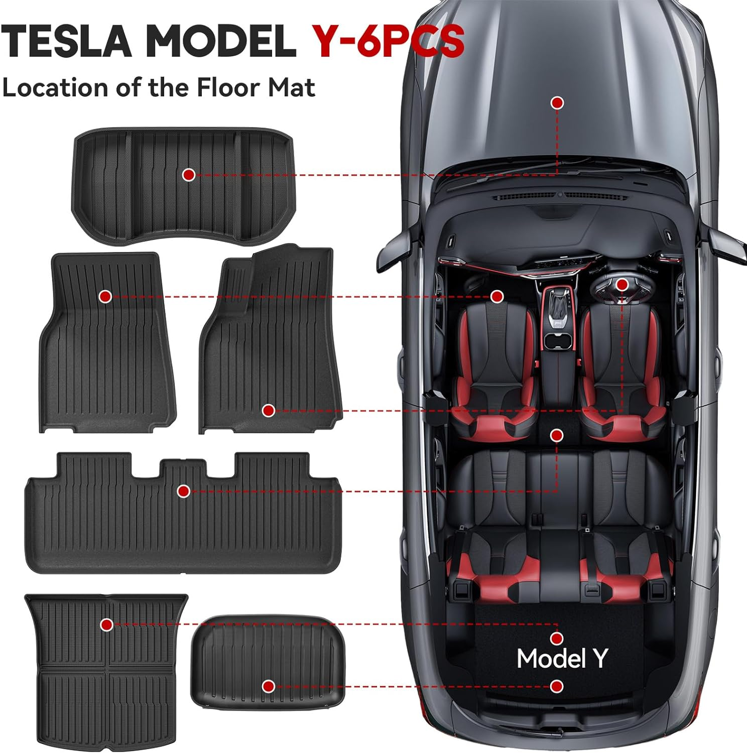 2020-2024 Tesla Model Y Floor Mats- Custom Fit All Weather TPE Cargo Liner Cargo Trunk Accessories,Compatible(2020-2023, 2024 Tesla Model Y Full Floor Mat Kit Set of 6) image number 2