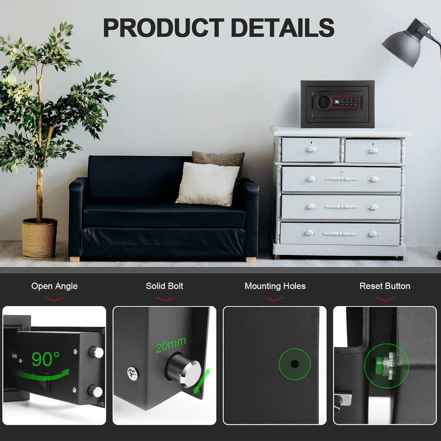 Digital Safe Electronic Security Box, Combination Lock Box with Keypad and Keys - 0.5 Cubic Feet Lockable Safety Safes Box for Home Office Hotel Business image number 2