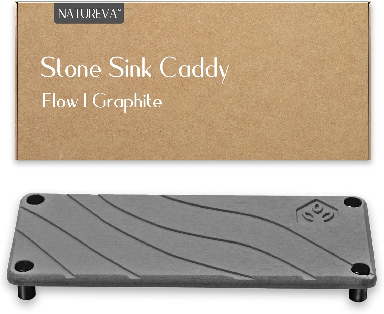 Home - Stone Sink Caddy | Fast Drying Diatomite Tray for Kitchen & Bathroom Sink Counter | Soap Dish Holder, Decor & Vanity Mat | Quick Dry Diatomaceous Earth | Design Rain | Colour Graphite