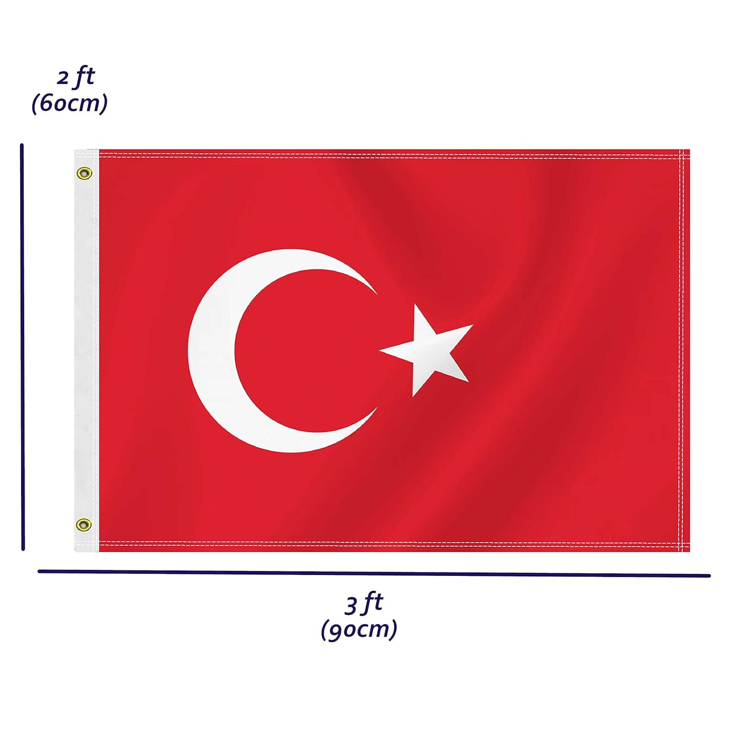 2&times;3 FT Turkey Flag, 60&times;90 CM Medium 100D Turks Outdoor Banner,Tiny Doube Side Printing Decor for Patio Garden with Brass Gromment image number 3