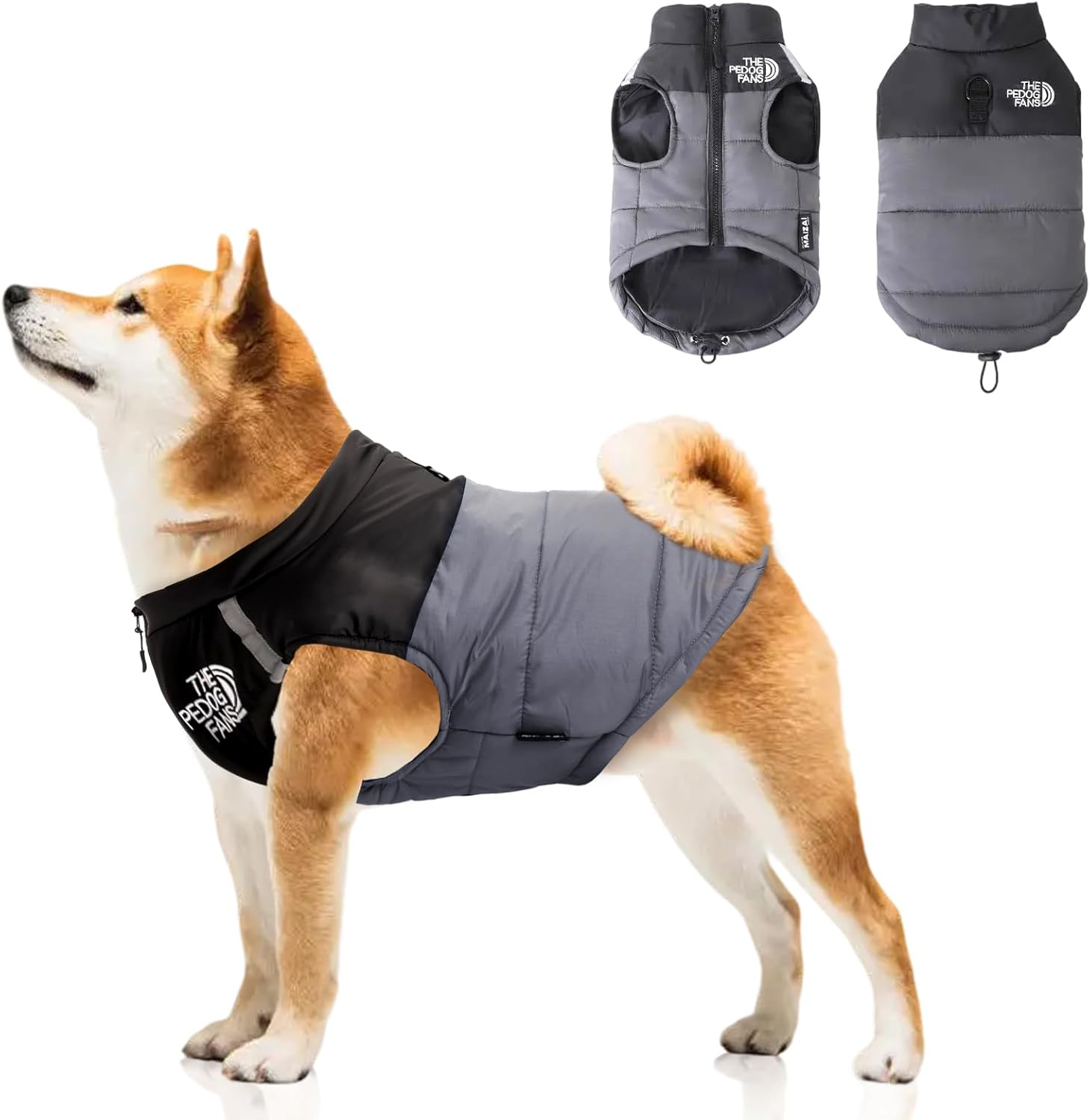 Dog Coat - Water Resistant, Windproof Winter Warm Dog Clothes for Small Medium Dogs 2.2-19.8Lb,Dog down Jacket with Leash D-Ring Outdoor (Grey, M)